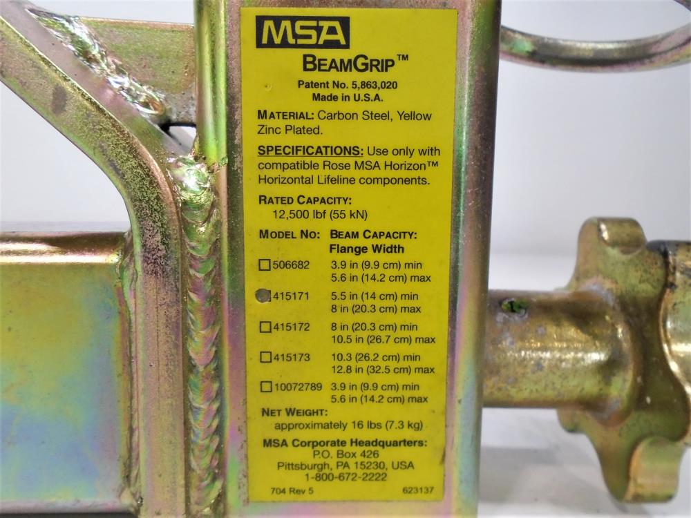 MSA Beam Grip #415171, Carbon Steel, 5.5" Min., 8" Max Flange Width